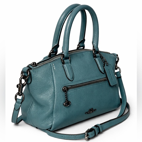Coach Teal Blue Pebbled Leather Satchel Crossbody Structured Designer Handbag - Picture 3 of 14